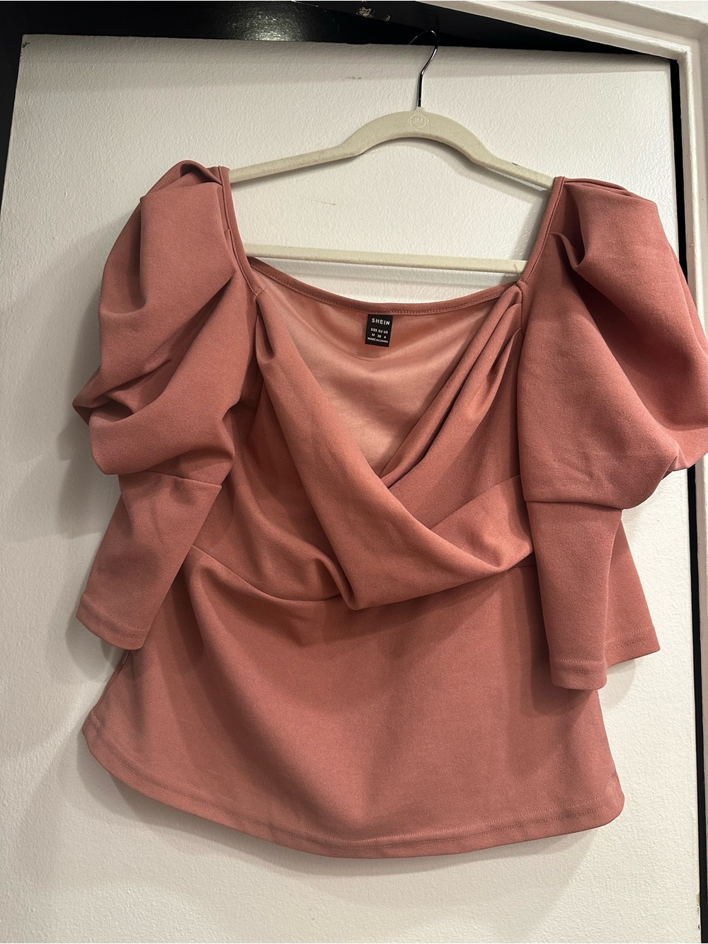 SHEIN Rose-Pink Draped Puff Sleeve Top